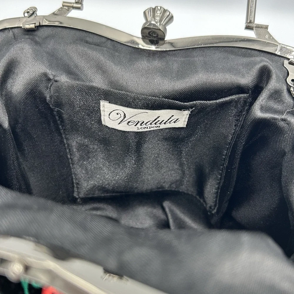 Vintage VENDULA‎ Purse Black Velvet Rhinestones Sequins Poinsettias